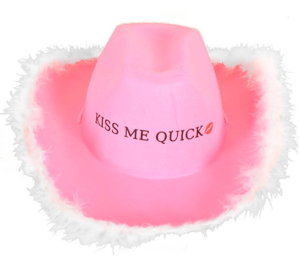 Kiss me Quick Cowboy Hat (Pink with white rim)